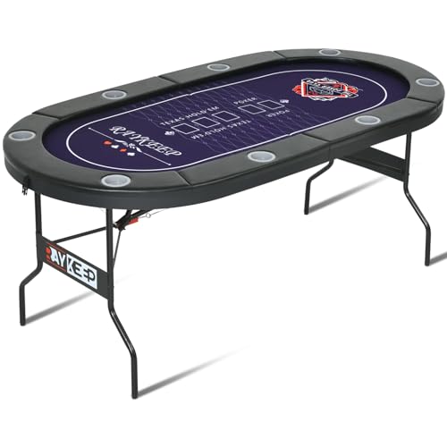 RAYKEEP 71-Inch Foldable Poker Table for 8 Players - Portable Casino Texas Hold'em