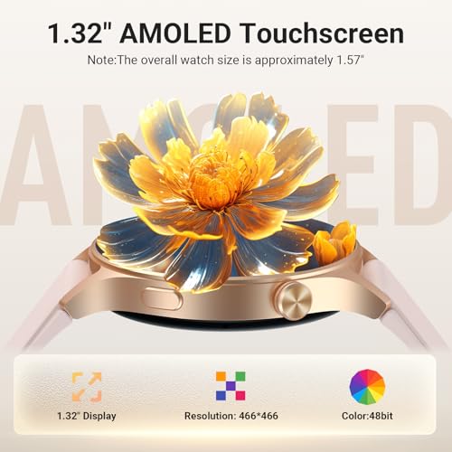 Rose Gold Fitpolo Smart Watch for Women 1.32” AMOLED Fitness Tracker