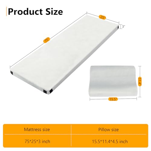 Outvita 75x25x3 Inch Portable Camping Memory Foam Mattress with Pillow, Gray