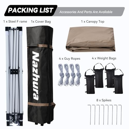 10x10 Ft Pop Up Canopy Tent with Sand Weights - Adjustable Sun Shelter for Camping & Picnic - Khaki