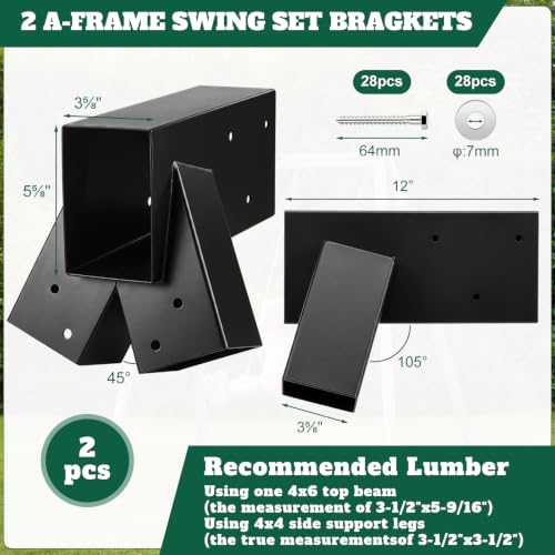 Duraaamo Heavy Duty Swing Set Bracket Kit Black - DIY Backyard Playground Hardware