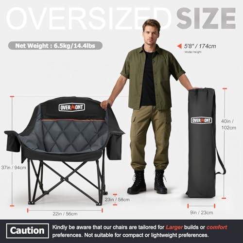 Overmont Oversized XL Camping Chair Black 500 lb Support Heavy Duty Adults