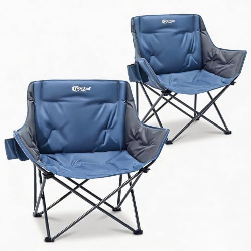 Portal 32" Wide Oversized Folding Camping Chair with Thick Padding - Blue, 2 Pack