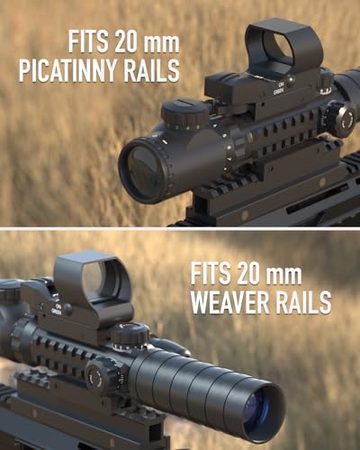 Pinty 3-9x32 4-in-1 Tactical Rifle Scope Set with Red-Green Dot & Green Laser