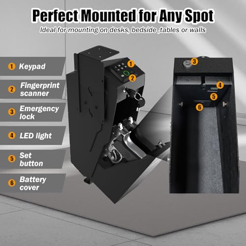 HARDROCK Gun Safe for 2 Pistols - Drop Style Wall-Mounted Biometric Safe with Quick Access
