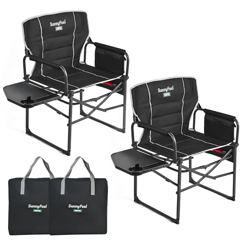 SUNNYFEEL Black Oversized Camping Director Chair with Side Table & Dual Pack