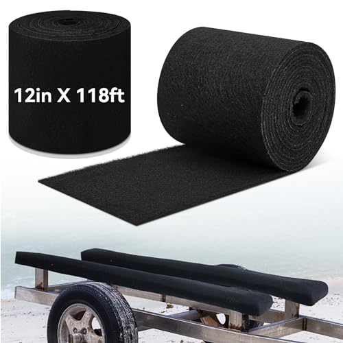 Timgle Boat Trailer Bunk Carpet - 12 in x 118 ft, 6mm Thick Black Marine Carpet