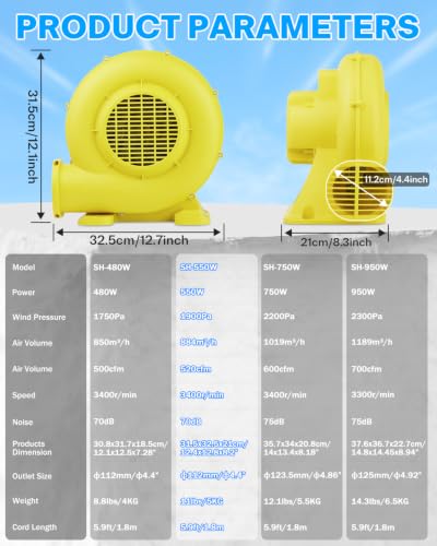 CooTentler 550W/0.73HP Portable Inflatable Bounce House Blower Pump