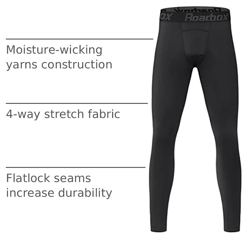 Roadbox Boys Compression Pants Black Medium – Quick-Dry Base Layer Leggings