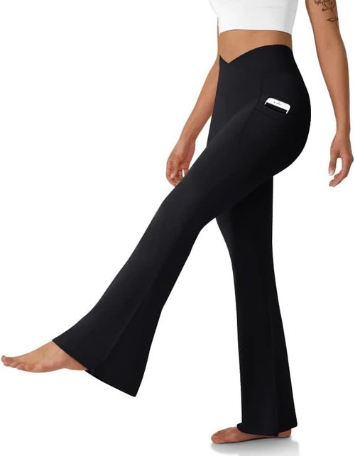 DLOODA Women's Flare Leggings - High Waisted Bootcut Yoga Pants with Pockets | Tummy Control, Bell Bottom