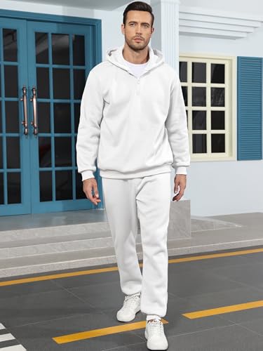 Men's Tracksuits Long Sleeve Casual Sweatsuits Quarter Zip Hoodie with Track Pants - XX-Large White