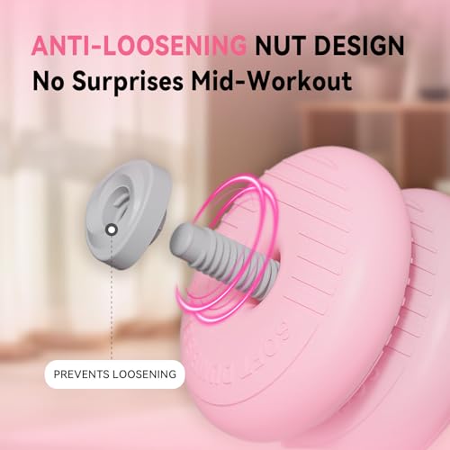 Pink 4-in-1 Adjustable Dumbbell Set - Soft Shell Weights 35/62lbs