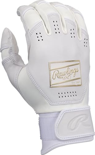 Rawlings ICON Adult Batting Gloves White Large - Pro-Grade Leather, Reinforced Palm
