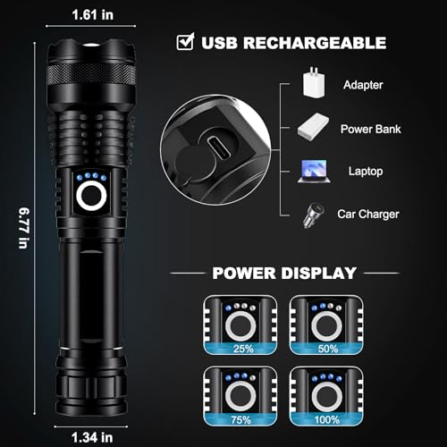 Rechargeable LED Flashlights 3 Pack High Lumens 90,000LM Waterproof Handheld Camping & Emergency Lights