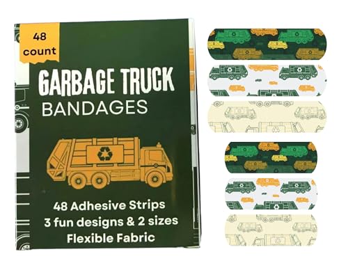 Kids & Toddlers Assorted Size Adhesive Bandages with Garbage Truck Designs - 48 Count