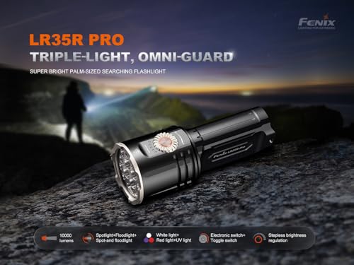 High Power LED Flashlight 10,000 Lumens with Red & UV Light, Waterproof