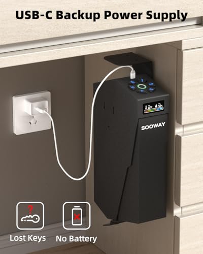 SOOWAY Biometric Gun Safe Nightstand with LCD, Fingerprint & Passcode - Quick Access, Key Backup