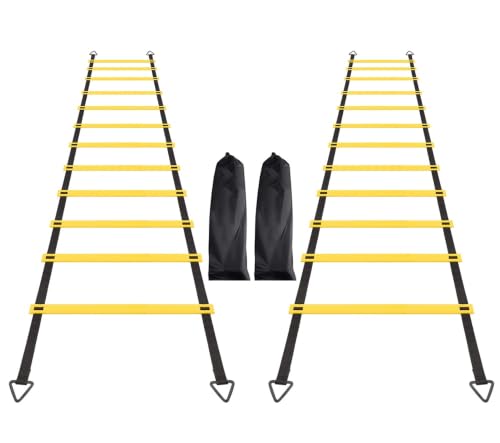 2 Pack Yellow 12 Rungs Agility Ladder Set for Speed and Fitness Training