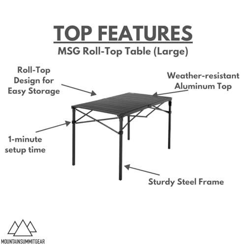 Mountain Summit Gear Heavy-Duty Large Roll-Top Camping Table - Portable Aluminum & Steel Frame