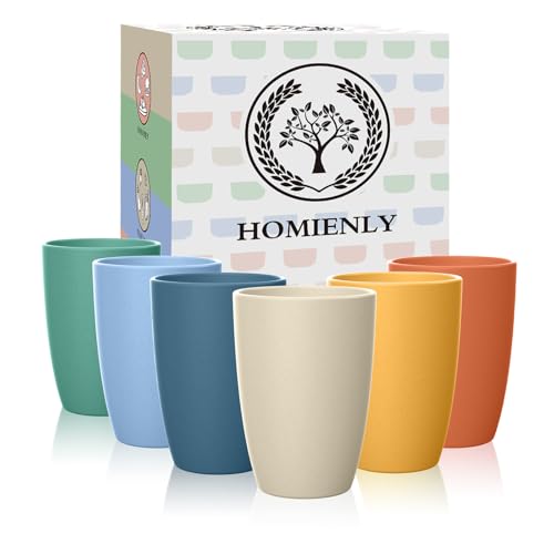 Unbreakable Wheat Straw Drinking Glasses Set - 12oz Colorful Matte Multi, Stackable, Microwave & Dishwasher Safe - 6 pcs