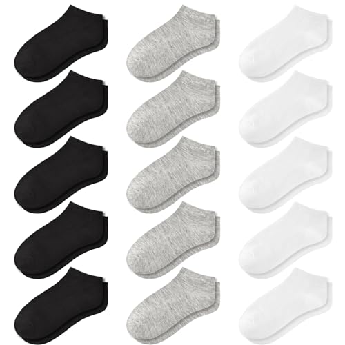 Toddler Socks 15 Pairs for Kids Boys Low Cut Ankle Socks 1-13 Years - Black, Grey, White, Variation of THIS listing