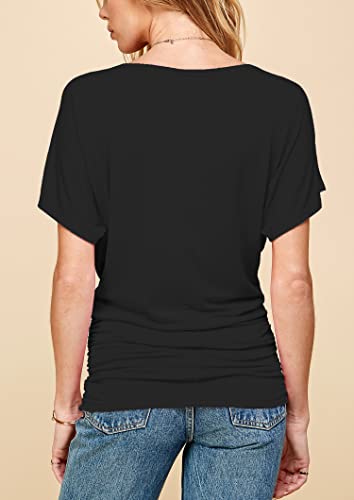 XX-Large Women's Casual Solid Short Sleeve Boat Neck Dolman Top with Side Shirring