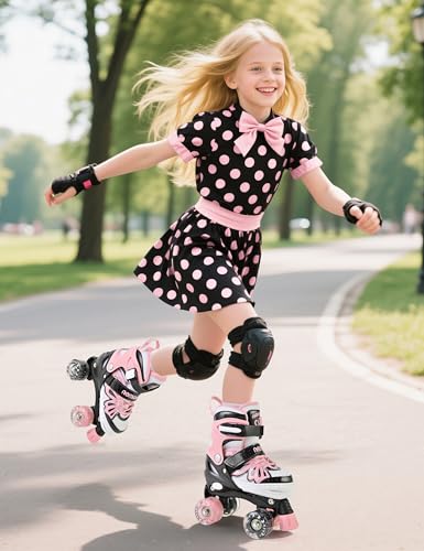Adjustable Light Up Mermaid Roller Skates for Girls & Boys - Large Youth, Butterfly Design