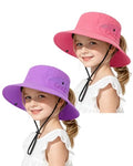 Kids Sun Hat Ponytail Girl UPF 50 Bucket Cap Summer Beach Fishing 2pcs Purple Watermelon Red 8-12T