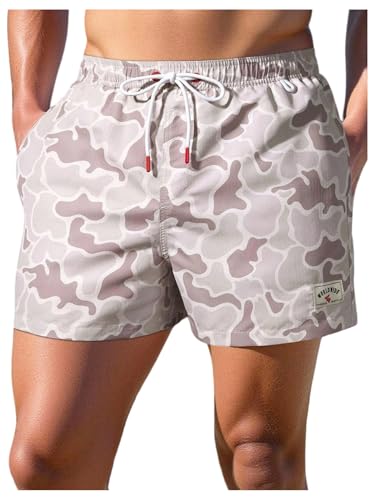Men's Camo Swim Trunks Large Multicolor Drawstring Board Shorts with Lining