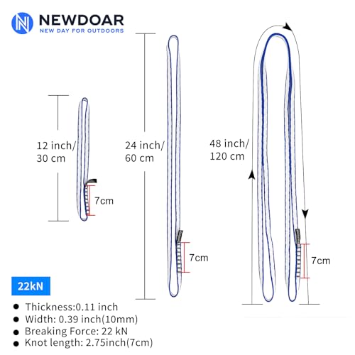 12-Inch Blue Dyneema Climbing Sling 10mm Runners, 22KN/4840LB, Pack of 3