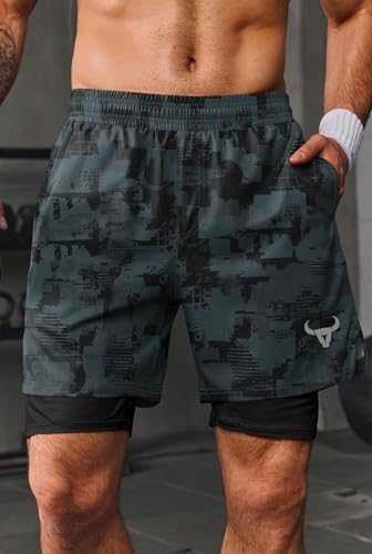 Men's 7-Inch Athletic Shorts with Compression Liner Quick Dry Pockets