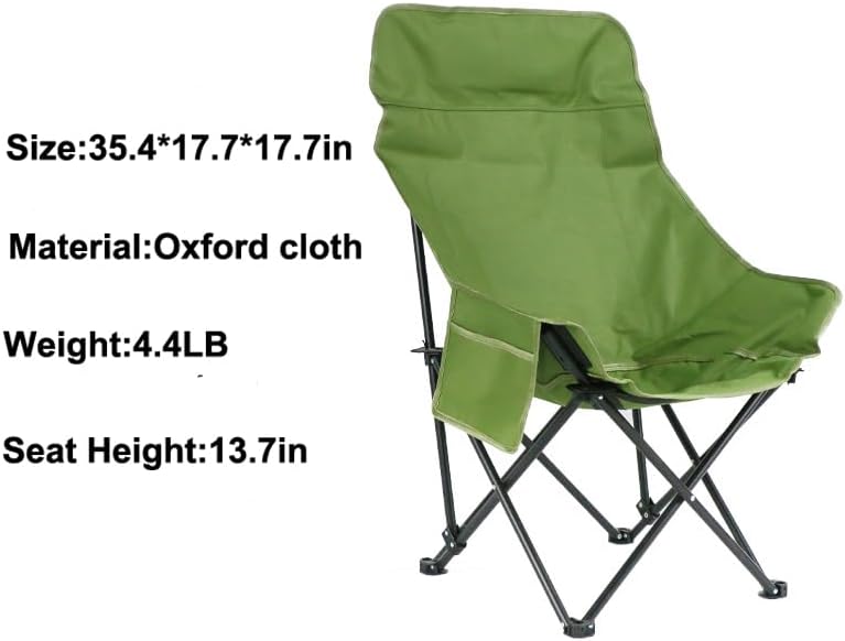 Skiennix Portable Lightweight Camping Chair - Foldable High Back Design with Carry Bag | Green