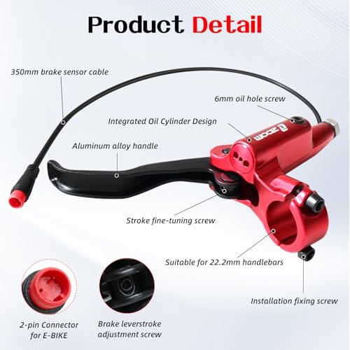 Hydraulic Disc Brake Set for E-Bike Mountain & Road Bikes 2-Pin 4-Pistons Red