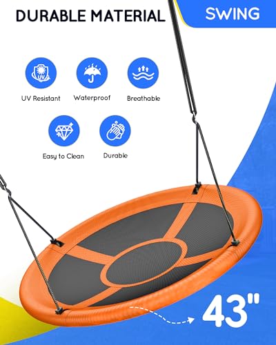 Everyfun 43-Inch Saucer Tree Swing for Kids & Adults, Orange, 700lbs Capacity