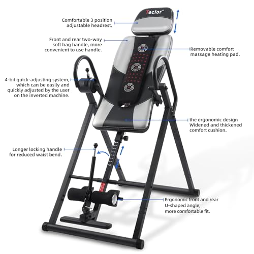 Teclor Inversion Table with Heat & Massage, 350 lbs Capacity, Silver/Black
