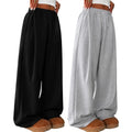 Teen Girls Wide Leg Sweatpants 2 Pack with Pockets High Waist Baggy Pants - Black & Grey 15-16 Years