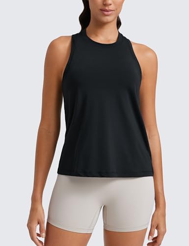 Medium Black Pima Cotton Crewneck Tank Top for Workout & Casual Wear