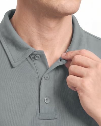 Mens UPF 50+ Quick Dry Pique Jersey Polo Shirt - X-Large Light Grey