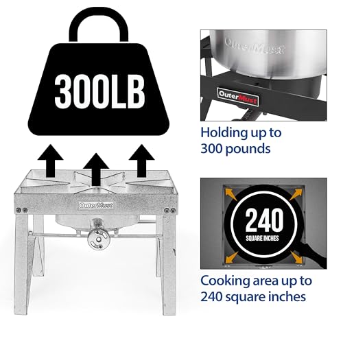 OutdoorMust Single Burner Square Propane Gas Stove with 10 PSI Regulator - Heavy Duty Camping and Cooking