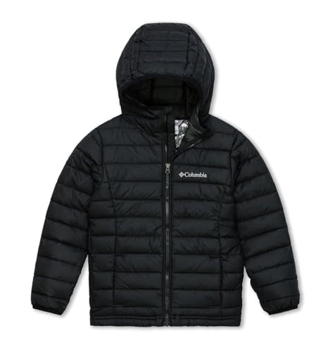 Kids Powder Lite II Hooded Jacket - Medium Black - Lightweight & Warm Columbia Outerwear