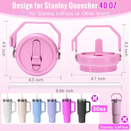 Leakproof 40oz Portable Lid Replacement for Stanley Quencher H2.0 - White & Black, Check Cup Bottom Variation