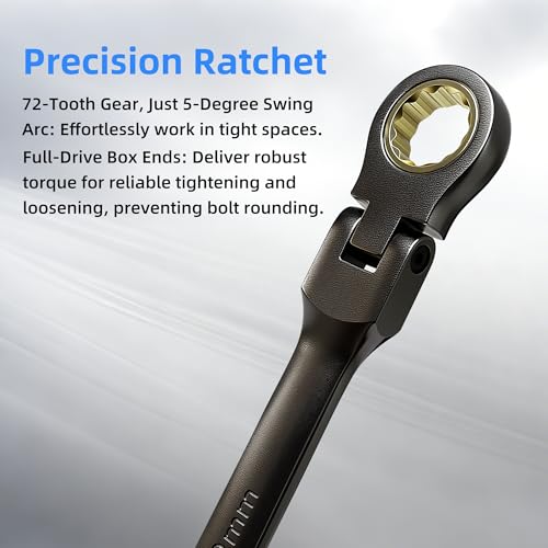 DURAXION Extra Long Flex Head Ratcheting Wrench Set 6PCS Metric (8-19mm)