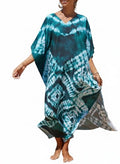 Turquoise Geometric Tie Dye Kaftan Dress - Plus Size Beach Cover Up