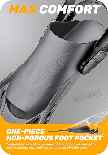 Snorkel Fins Short Travel Size Flippers for Swimming & Snorkeling - Black / S/M