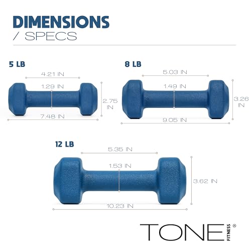 Tone Fitness 50 lb Neoprene Dumbbell Set with Storage Rack - Non-Slip, Anti-Roll Hand Weights