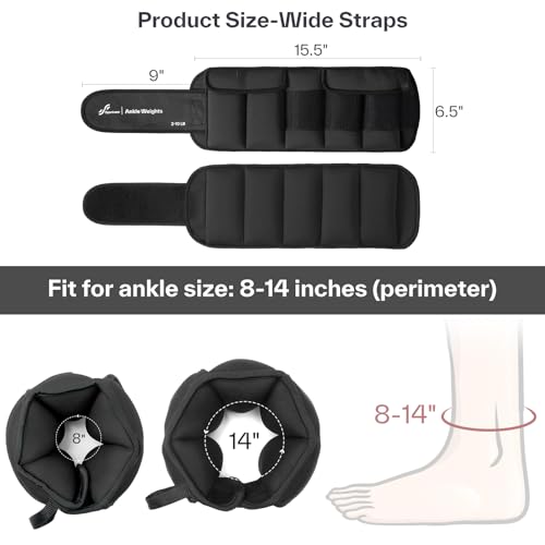 Sportneer Adjustable Ankle Weights for Men & Women - Black, 20lbs Pair