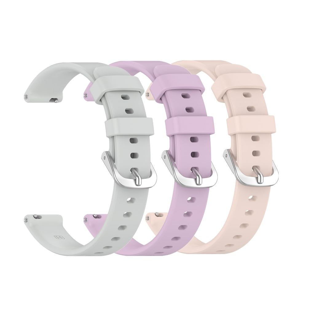 Waekethy pack of 3 Bands for Garmin Lily 2, 14mm Watch Strap Sport Wristband Soft Silicone Replacement Band Compatible with Garmin Lily 2 (Grey+purple+pink)