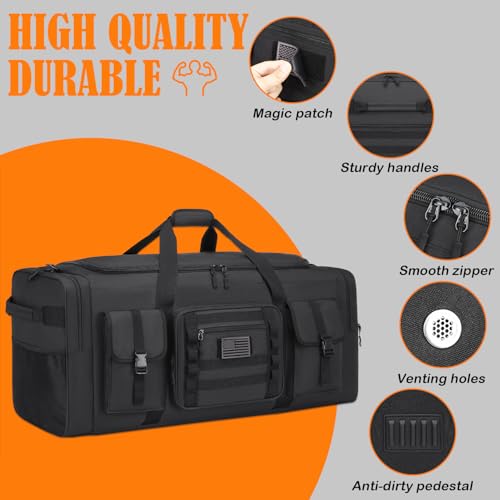 Extra Large Waterproof Duffle Bag for Travel - 80L Sports Gear Storage - Black