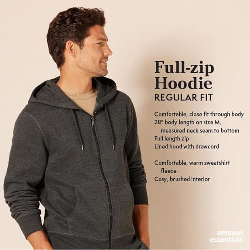 Men's Full-Zip Fleece Hoodie Sweatshirt - Medium Charcoal Heather
