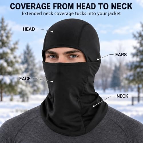 Cold Weather Balaclava Ski Mask for Men Women - Windproof Thermal Winter Face Cover & Neck Warmer - One Size XXL Black